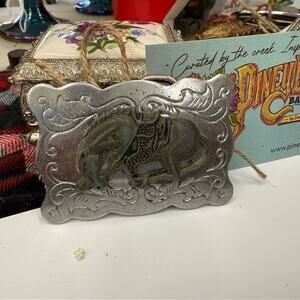 Silver Decorative Belt Buckle with Bucking Horse Design
